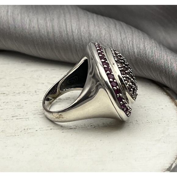 GSJ Sterling Silver Synthetic Ruby & Orange CZ Ring 12.05G / Sz 7 - Picture 4 of 6